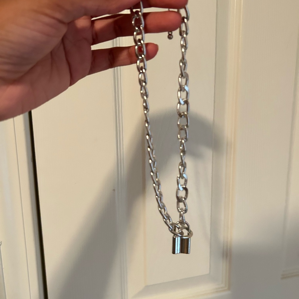 Silver Chain Necklace with Padlock